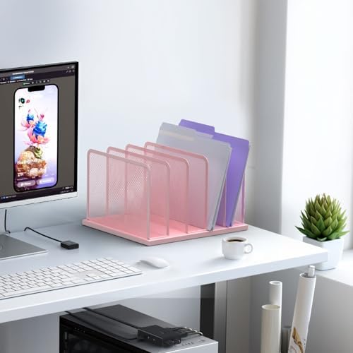 Kuntine.B 5-Section Upright Desk File Organizer Pink 1 Pack