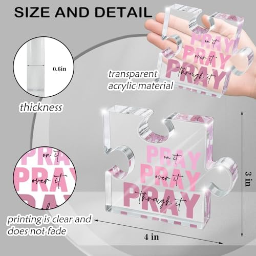 Religious Plaques Christian Woman Decor Gifts - Pray on it Pray over it -Puzzle Acrylic Sign - Pink Office Desk Accessories Decor Sign, Pink Dorm Room for Women - Long Distance Gifts (puzzle)