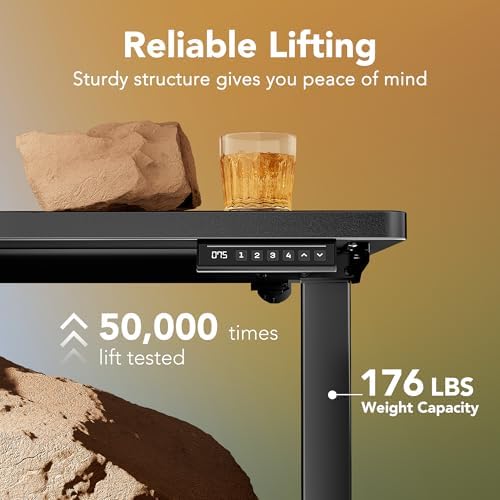 HUANUO 63x28 Inch Electric Standing Desk, Adjustable, Carbon Fiber Black