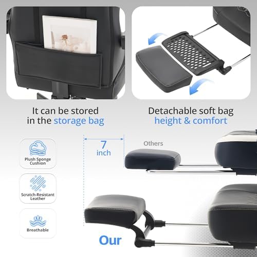 Desk Computer Gaming Chair - Ergonomic Game Office Chair with Extended Footrest and Massage Lumbar Support, Home Gamer Video Game Chairs with Spring Cushion for Adults (Pro Black Leather)