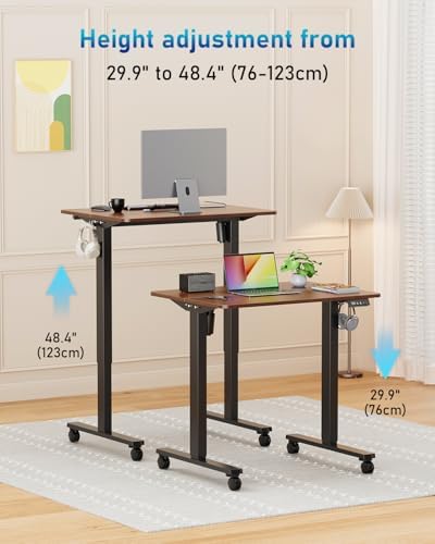 32" Small Rolling Electric Standing Desk Adjustable Height for Home Office