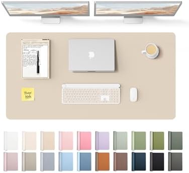 YSAGi Leather Desk Protector, Office Mat, Large Mouse Mat, Non-Slip PU Leather Blotter, Laptop Pad, Waterproof Writing Pad for Office and Home (Eggshell, 47.2" x 23.6")