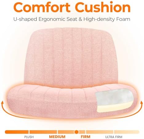 NEO CHAIR Criss Cross Chair with Wheels Home Office Cross Legged Armless Chairs Ergonomic Adjustable Computer Desk Task Wide Seat for Bedroom Vanity Comfy Swivel (Pink)