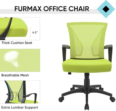 Furmax Office Chair Ergonomic Computer Desk Mesh Chair Mid Back Swivel Lumbar Support with Armrest (2, Cyan)