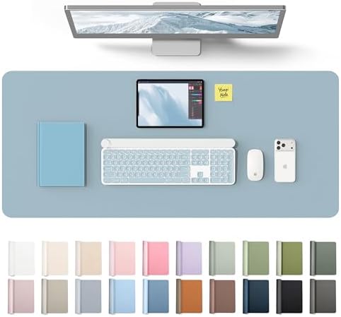YSAGi Leather Desk Protector, Office Mat, Large Mouse Mat, Non-Slip PU Leather Blotter, Laptop Desk Mat, Waterproof Writing Pad for Office and Home(Ice Blue, 42" x 17.2")