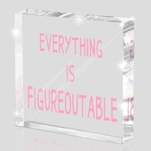 Pink Office Decoration - Motivational Gifts For Women - Everything Is Figureoutable - Desk Accessories Acrylic Square Sign - Suitable For Colleagues, Friends And Relatives 4x4 Inches