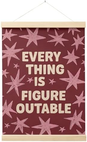 FGFK Everything Is Figureoutable Inspirational Wall Art Poster Hanger Frame, Retro Red and Pink Star Positive Affirmations Canvas Prints Framed Wall Decor for Home Classroom Office, 12x16 Inch