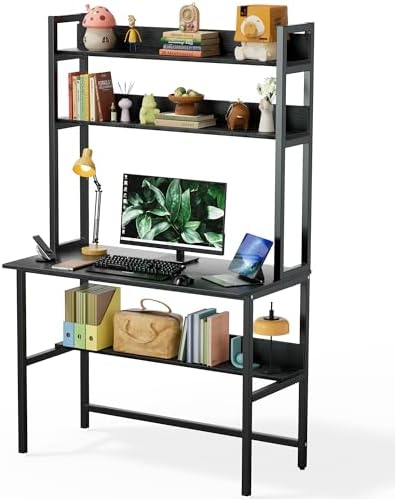 Aquzee 40 Inch Desk with Hutch, Computer Desk with Shelves