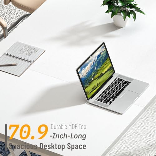 FOLUBAN 70.9" Modern Computer Desk with Z-Shaped Legs, Industrial Executive Home Office Desk for 2 Person, Large Writing Study Table for Bedroom, Gaming Workstation, White