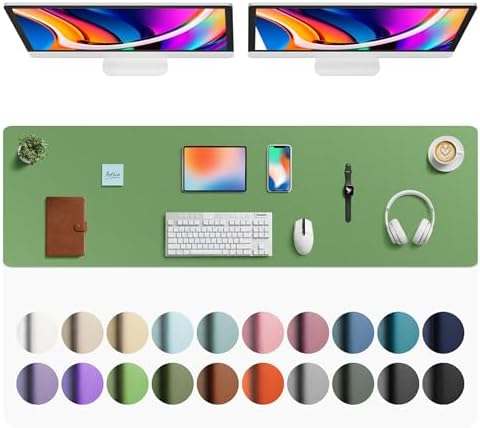 Aothia Faux Leather Desk Mat - Large Mouse Pad, Non-Slip PU Leather Blotter, Waterproof Writing Surface for Office and Home (Olive Green, 63" x 17")