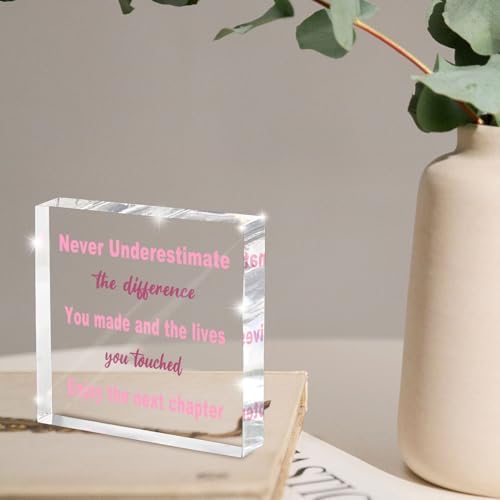 Retirement Gifts for Women - Boss Present for Lady - Pink Acrylic Decoration Office Desk Decor Retirement Decorations - Coworker Leaving Gifts for Women