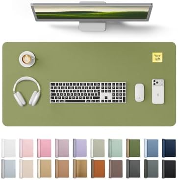 YSAGi Leather Desk Protector, Office Mat, Large Mouse Mat, Non-Slip PU Leather Blotter, Laptop Pad, Waterproof Writing Pad for Office and Home (Green, 35.4" x 17")