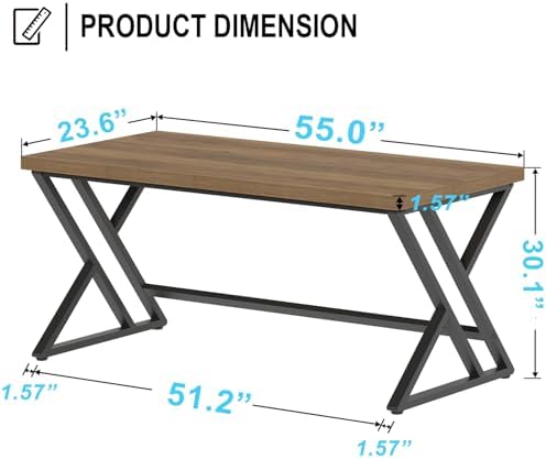LVB 55 Inch Modern Computer Office Desk Metal Wood Writing Desks Rustic Oak