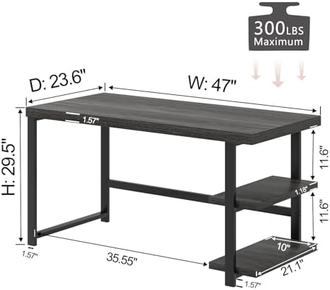 FOLUBAN 47 Inch Computer Desk with Storage Shelves, Modern Home Office Desk, Small Study Writing Desk Gaming Table Workstation for Bedroom Living Room, Industrial Dark Gray
