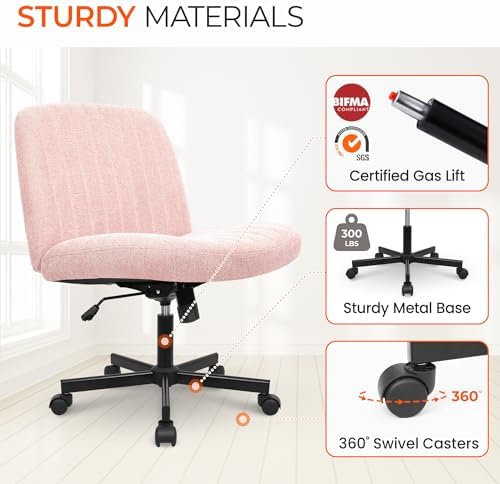 Orange Factory Criss Cross Chair, Wide Fabric Vanity Desk Seat, Pink Wheel