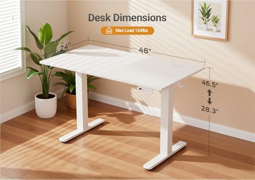 Claiks Electric Height Adjustable Standing Desk, 48x24 Inch, Cold White