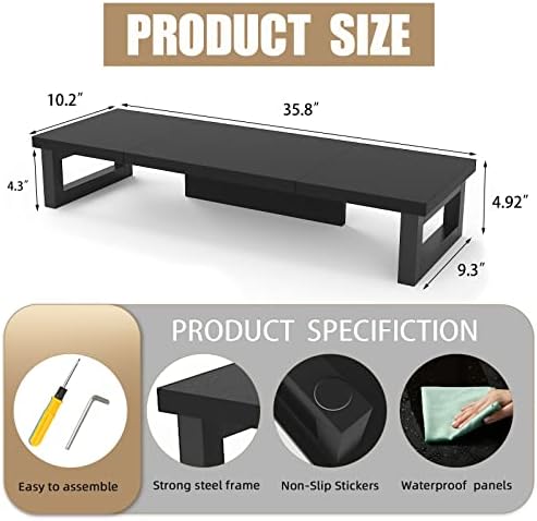 WESTREE Dual Monitor Stand Riser, Wood and Steel Monitor Stand Riser, Computer Monitor Stand for 2 Monitors, Multi-Purpose Desktop Storage Stand for Computer,Laptop,Printer,TV (Pack of 2)