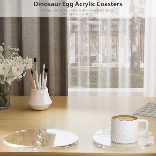 Acrylic Coaster Decorative Plates,2Pcs/Set Office Desk Accessories, Clear Dinosaur Egg Shape Coffee Cup Decor, Perfect for Tabletop Protection and Display.