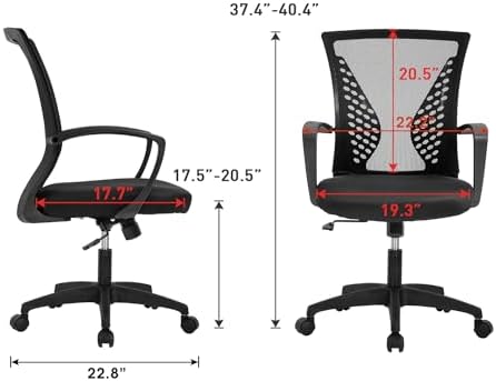 FDW | Mid Back Office Chair | Black | with Lumbar Support, 360 Swivel