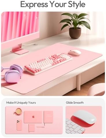 YSAGi Leather Desk Protector, Office Mat, Large Mouse Mat, Non-Slip PU Leather Blotter, Laptop Desk Pad, Waterproof Writing Pad for Office and Home (Light Pink, 31.5" x 15.8")