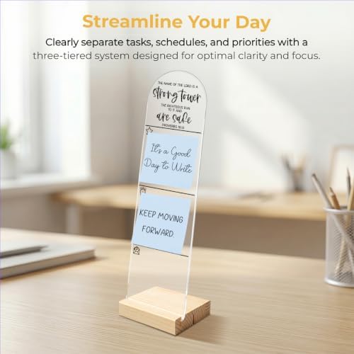 Monitor Memo Board, Sticky Note Holder, Message Board, Acrylic Desk Organizer with Wooden Base with 100Pcs Notes The Name of The Lord is A Strong Tower Proverbs 18:10