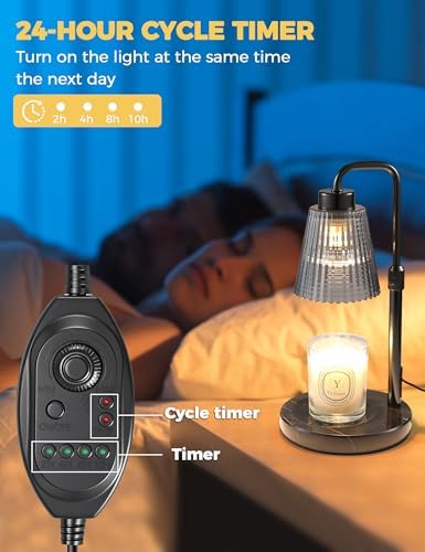 Marble Candle Warmer Lamp Black with Cycle Timer, Dimmable Wax Melt Warmer