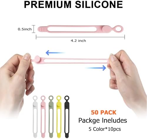 50Pcs Silicone Cable Ties, Cord Organizer Cable Management-Multi