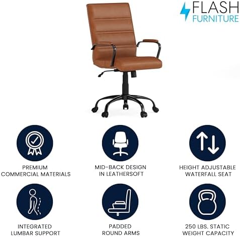 Flash Furniture Mid-Back LeatherSoft Executive Office Chair, Brown/Black