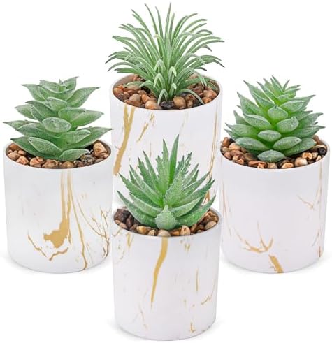 Der Rose 4 Pack Mini Fake Succulents in Pots for Office Desk Accessories