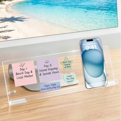 Monitor Memo Board Holder 14"x5", Computer Sticky Note Holder with Phone Stand, Space-Saving Office Organization, Movable & Reusable Screen Saver for Office & Home Desktop Decor