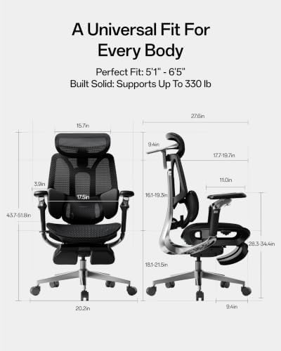 Hbada E3 Pro 2026 Edition Ergonomic Office Chair, Mesh Desk Chair with 3-Zone Floating Lumbar Support, Upgraded 4D Headrest, 720° Armrests, Black with Footrest