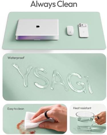 YSAGi Leather Desk Protector, Office Mat, Large Mouse Mat, Non-Slip PU Leather Blotter, Laptop Desk Mat, Waterproof Writing Pad for Office and Home(Pale Green, 40" x 24")