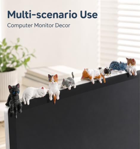 12 Pcs Cat Desk Figurines for Office, Cat Trinkets Computer Monitor Decor
