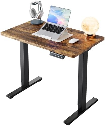 HUANUO 32x19 Inch Small Electric Standing Desk, Adjustable, Rustic Brown