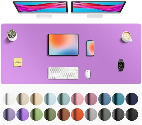 Aothia Faux Leather Desk Mat - Non-Slip PU Leather Desk Blotter, Waterproof Writing Surface, Large Desk Pad for Office & Home (Iris Violet, 55" x 24")
