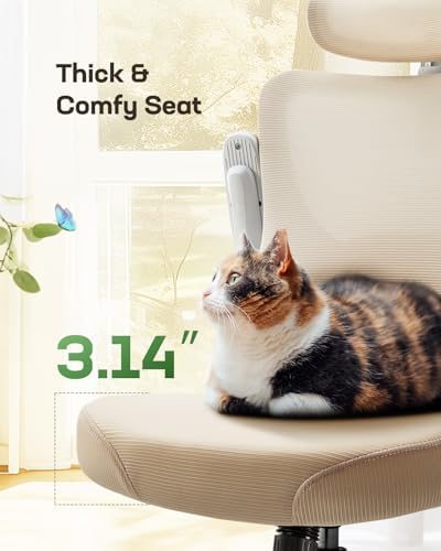 Marsail Ergonomic Office Chair: Office Computer Desk Chair with High Back Mesh and Adjustable Lumbar Support Rolling Work Swivel Task Chairs with Wheel 3D Armrests and Headrest (White)