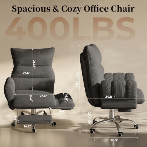 HOMRELEXA Cross Legged Office Chair, Cloud Desk Chair with Flip-Up Arm Rests, Foot Rest, Wide Seat, Comfy Executive Ergonomic Computer Gaming Chair, Gray