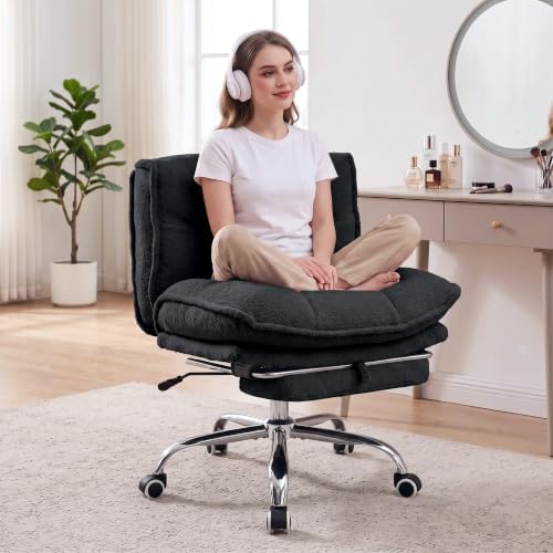 Criss Cross Office Chair, Cross Legged Armless Chair with Footrest