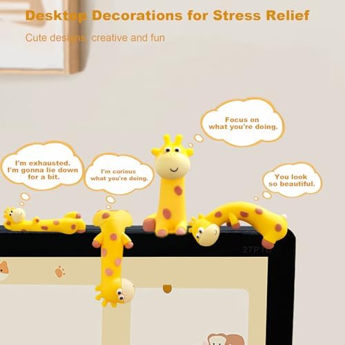 4 PCS Resin Giraffe Figurine Computer Monitor Decor,Cute Mini Goose Statues for Car Dashboard,Funny Desk/TV/Photo Frame Decorations (Yellow Giraffe)