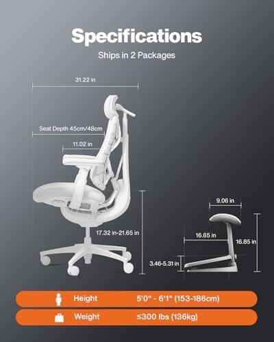 LiberNovo Omni PRO Dynamic Ergonomic Office Chair, Built-in Fan, 48cm