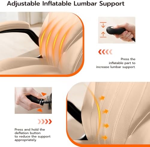 Ylzyxal Office Desk Chair, Ergonomic Computer Chair with Padded Flip-Up Arms and Adjustable Lumbar Support, PU Leather Executive Chair with Tilt Lock and 360° Swivel Rolling Wheels for Work, Study