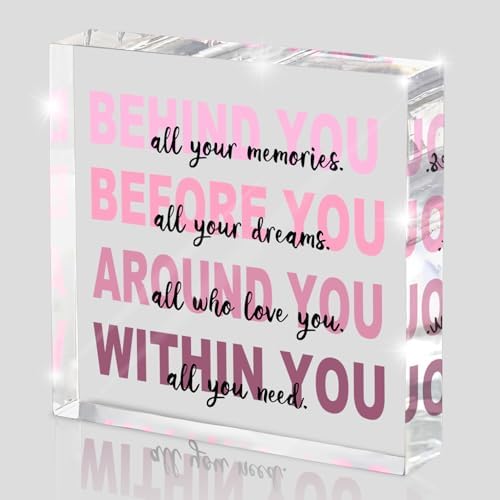 Graduation Gifts - Pink Graduation Quote Decoration - All the Memories Behind You Acrylic Square Sign - Inspirational Gift for Women 4x4 Inch