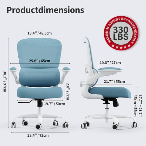 TRALT Office Chair - Ergonomic Desk Chair with Adjustable Lumbar Support, Mesh Computer Chair, Executive Chair for Home Office Comfortable Lumbar Support (1, Sky Blue)