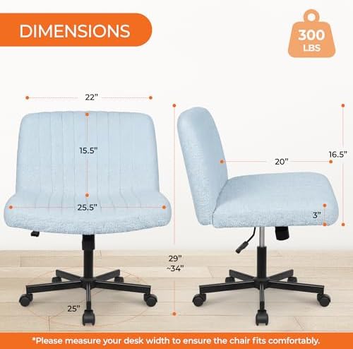 NEO CHAIR Criss Cross Chair with Wheels, Wide Comfy Desk Seat, Teddy Blue