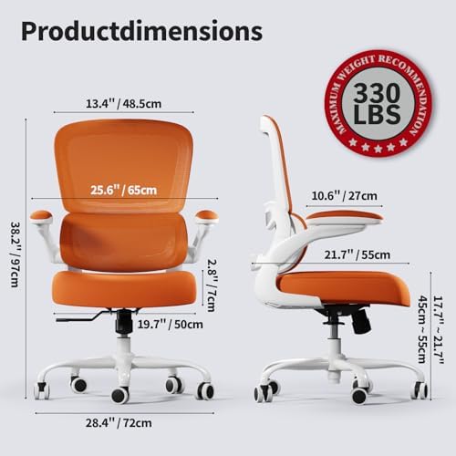 TRALT Office Chair - Ergonomic Desk Chair with Adjustable Lumbar Support, Mesh Computer Chair, Executive Chair for Home Office Comfortable Lumbar Support (1, Orange)