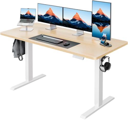 HUANUO 55x27 Inch Electric Standing Desk, Height Adjustable, Light Walnut