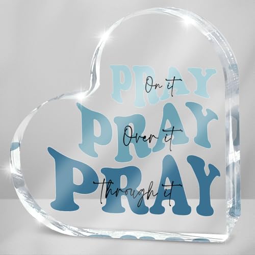 Blue Religious Christian Decor for Woman, Blue Heart Shape Gift for Birthday Dorm Living Room Church Table Desk Bookshelf, Office Accessories Decoration Art Sign, Pray Through It, Valentines Day Decor