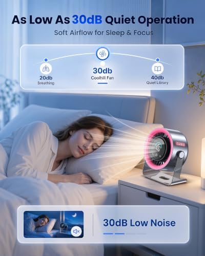 Small Desk Fan, 100-Speed Quiet Rechargeable for Office & Bedroom