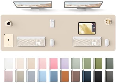 YSAGi Leather Desk Protector, Office Mat, Large Mouse Mat, Non-Slip PU Leather Blotter, Laptop Desk Mat, Waterproof Writing Pad for Office and Home(Eeggshell, 63" x 17.2")