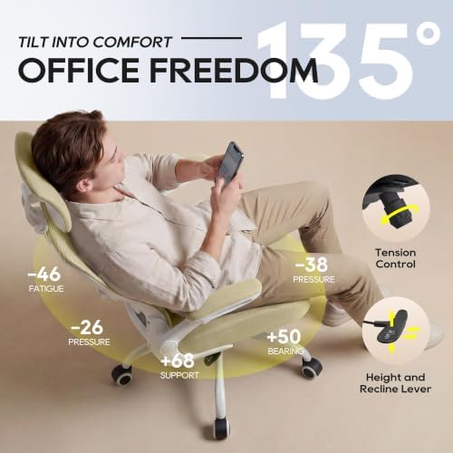 Ergonomic Office Chair for Long Hours, Adjustable Padded Lumbar Support for Lower Back Relief, 330 lb Capacity, Comfortable Computer Desk Chair for Home Office, Work & Study